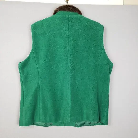 Bob Mackie Women's XL Faux Fur Embroidered Zip Up Vest Green Celtic Vibe Layer‎ - Picture 2 of 10